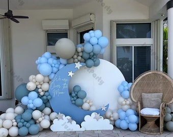 152pcs Blue Birthday Balloons Arch Kit Slate Blue Grey Sand White Latex Balloon Garland Galaxy Outer Space Decorations Baby Shower Supplies