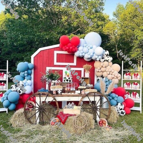 151pcs Farm Themed Balloon Garland DIY Cow Print Balloon Arch Boho Wedding Cowboy Cowgirl Giddy Up Country Barn Balloon First Birthday Decor