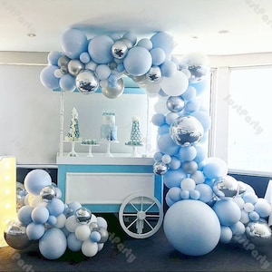 191pcs Macaron Blue Matte White Chrome Silver Balloon Garland Arch Kit Wedding Supplies Baby Shower Birthday Party Anniversary Decoration