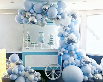 191pcs Macaron Blue Matte White Chrome Silver Balloon Garland Arch Kit Wedding Supplies Baby Shower Birthday Party Anniversary Decoration
