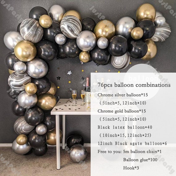  Black and Silver Balloon Arch Garland Kit Black Agate
