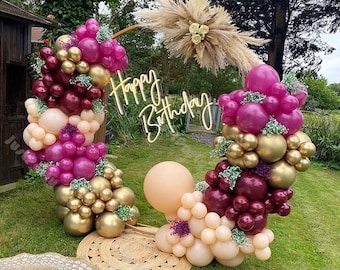 176pcs Matte Hot Pink Chrome Gold Blush Magenta Balloon Garland Arch Wedding Bridal Shower Engagement Birthday Party Baby Shower Decoration