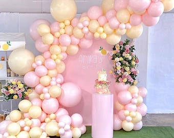 135pcs Matte Light Pink Macaron Yellow Balloon Garland Arch Kit Wedding Decoration Bridal Shower Baby Shower Birthday Party Decor Supplies