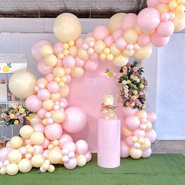 135pcs Matte Light Pink Macaron Yellow Balloon Garland Arch Kit Wedding Decoration Bridal Shower Baby Shower Birthday Party Decor Supplies