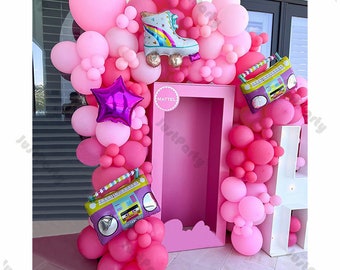 115pcs Pink Balloons Garland Kit Skate Radio Star Foil Balloon Arch Baptism Girls 1st 2nd Birthday Baby Shower Wedding Party Decor Supplies
