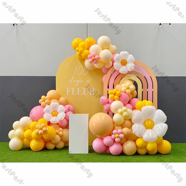 146pcs Yellow Balloon Garland Kit Two Groovy Daisy Flower Balloon Arch First Birthday Party Girls Baby Shower Wedding Anniversary Decoration