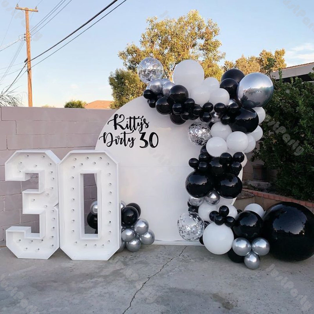 Black and White Birthday Party Decorations, Monochrome Balloon  GarlandHappy Birthday Banner ONLY