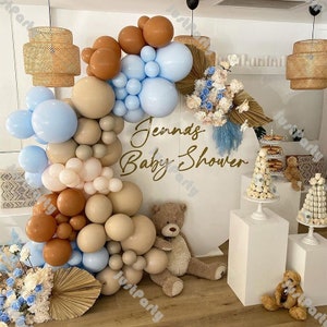 95pcs Pastel Blue Balloon Garland Baby Shower Decoration Doubled Cream Pecah Apricot Coco Brown Balloon Arch Kids 1st Birthday Party Decor