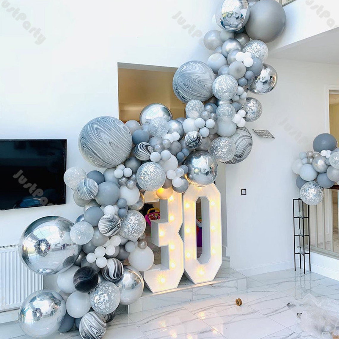 136pcs Chrome Silver Balloon Garland Arch Wedding Decoration Etsy