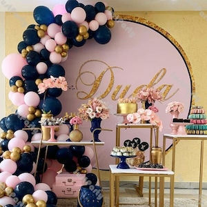 121pcs Matte Navy Blue Macaron Baby Pink Chrome Gold Balloon Garland Arch Gender Reveal Decoration Wedding Baby Shower Birthday Party Decor