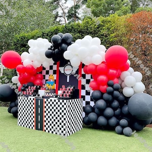 112/179pcs Race Car Theme Balloon Garland 1st Kids Birthday Party Decoration Matte Black Red White Latex Balloon Arch Baby Shower Supplies