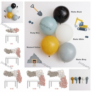 Digger Birthday Balloons Garland Blue Black Grey Yellow Latex Balloon Arch Kids Construction Baby Shower Gender Reveal Decorations Supplies
