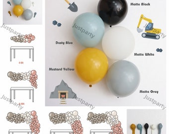 Digger Birthday Balloons Garland Blue Black Grey Yellow Latex Balloon Arch Kids Construction Baby Shower Gender Reveal Decorations Supplies