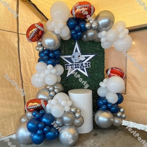 124pcs Rugby Theme Balloon Garland Doubled Blue White Silver Balloon Arch Kit Boy Birthday Decoration Rugby Party Supplies Baby Shower Decor