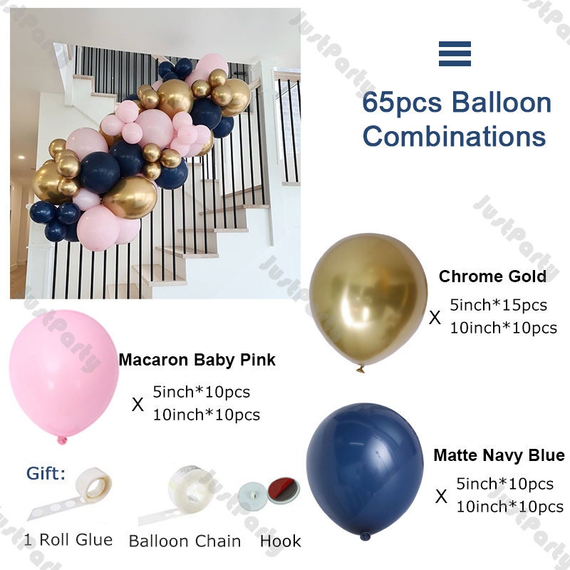 65pcs Pink Navy Blue Balloons Garland Arch Kit Gold Balloons Set