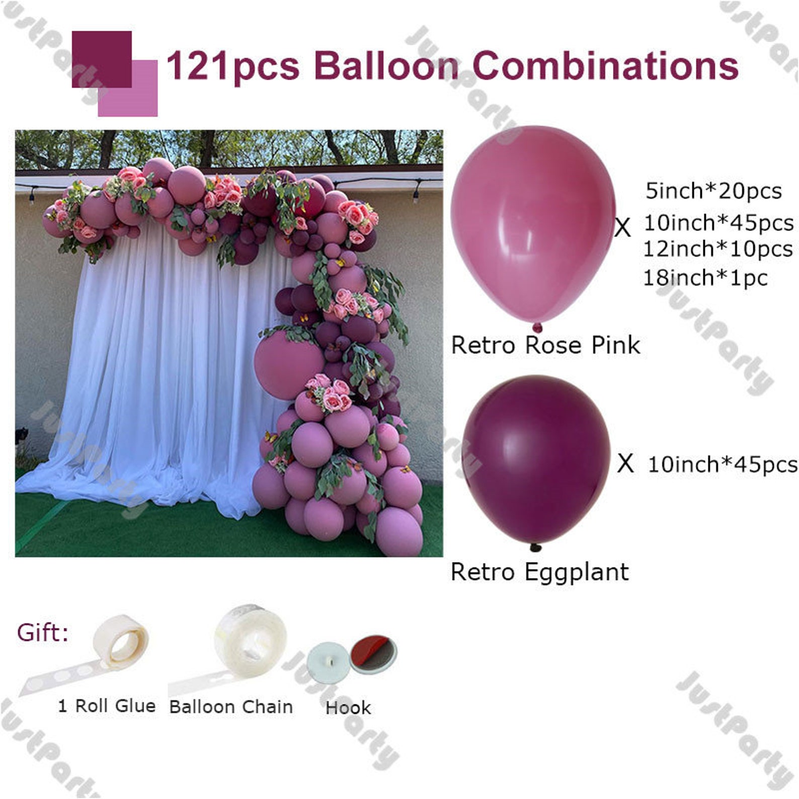 121pcs Retro Rose Pink Eggplant Balloons Garland Arch Kit Etsy