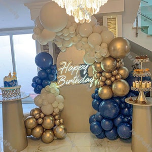 Beige Sand Navy Blue Balloons Garland Kit Baby Shower Decoration Chrome Gold Balloon Arch Set Wedding Supplies Bridal Shower Birthday Decor