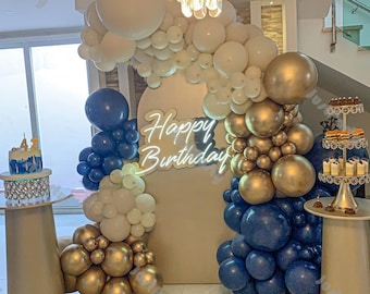 Beige Sand Navy Blue Balloons Garland Kit Baby Shower Decoration Chrome Gold Balloon Arch Set Wedding Supplies Bridal Shower Birthday Decor