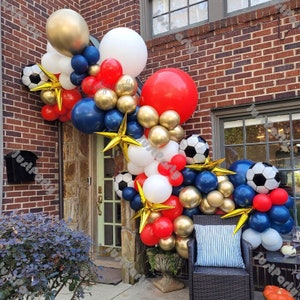 117pcs Football Balloon Garland Birthday Party Decoration Red Navy Blue White Gold Soccer Balloon Arch Baby Shower Decor Party Supplies