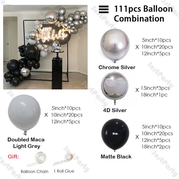 Fortnite Party Balloon Set – 6 Latex & 1 Foil Balloon (Black & Silver) – Gaming Theme