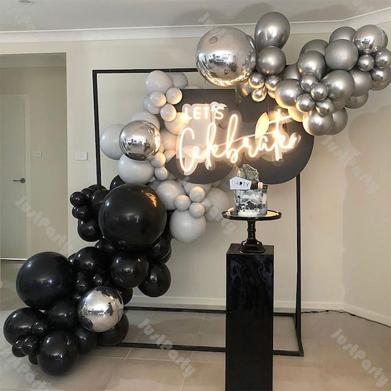 111pcs Matte Black Doubled Gray Chrome Silver Balloon Garland Arch Kit Wedding  Supplies Baby Shower Birthday Party Anniversary Decoration 