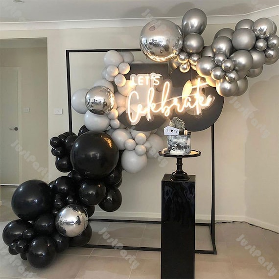 Buy 111pcs Matte Black Doubled Gray Chrome Silver Balloon Garland