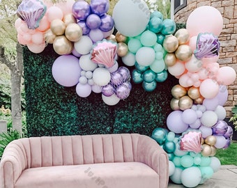 161pcs Mermaid Balloons Garland Kit Rainbow Balloon Arch Pink Purple Blue Pastel Decorations Kids Baby Shower Girls Birthday Party Wedding