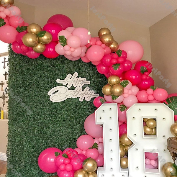 170pcs Matte Hot Pink Macaron Baby Pink Chrome Gold Balloon Garland Arch Kit Girl Birthday Party Decoration Wedding Baby Shower Decor