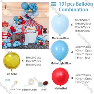 191pcs Macaron Blue and Matte Red Balloon Garland Arch Kit Kids 1st Birthday Party Decoration Baby Shower Gender Reveal Decor Supplies 191pcs(19Ft)