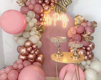 119pcs Dusty Pink and Chrome Rose Gold Balloon Arch Garland Kit,Wedding Decoration ,Birthday,Party,Baby Shower Decor,Natural Sand Color