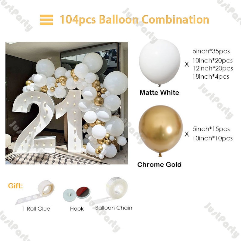 104pcs Matte White and Chrome Gold Balloon Garland Arch Kit Wedding ...