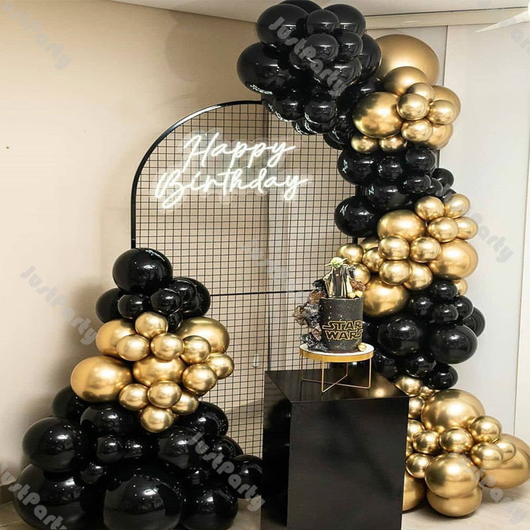 31/98Pcs Party Decorations Black And Gold Style Birthday Party Decoration  Supplies