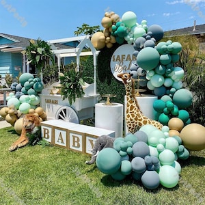 186pcs Sage Green Balloon Garland Safari Party Decoration Baby Shower Background Gray Gold Mint Balloon Arch 1st Birthday Party Decoration