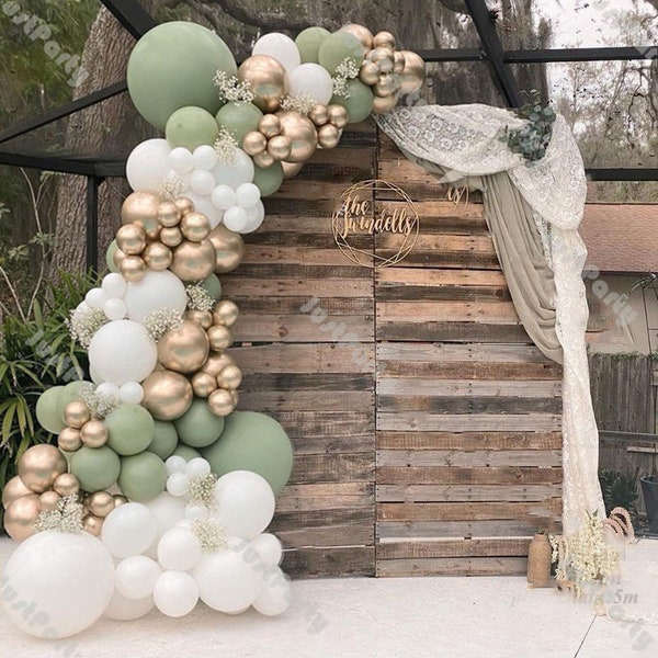 118pcs Matte White Dusty Green Chrome Gold Balloons Garland Arch Kit Wedding Bride to Be Baby Shower Birthday Party Anniversary Decorations