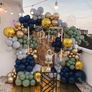 215pcs Dusty Green Matte Navy Blue Chrome Gold Balloon Garland Arch Kit Birthday Party Baby Shower Wedding Anniversary Engagement Decoration