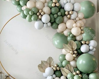 145pcs Sage Green Chrome Gold White Sand Balloon Garland Arch Kit DIY Wedding Supplies Anniversary Baby Shower Birthday Party Decoration