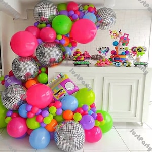 111pcs Rock Party Balloon Garland Rainbow Birthday Decoration Matte Hot Pink Green Purple Orange Blue Balloon Arch Kit DIY Baby Shower Decor