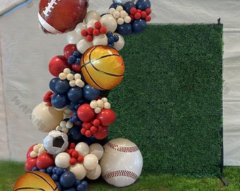 167pcs Sports Birthday Balloon Garland Kit Navy Blue Red Sand White Balloon Arch Baseball Party Decorations Football Soccer Balloon Supplies