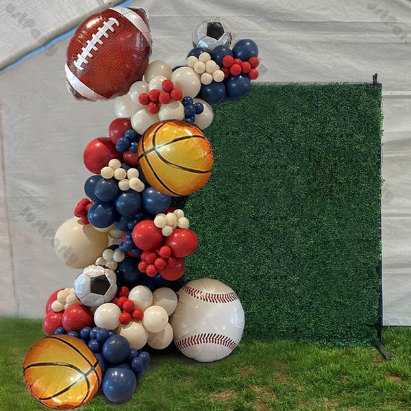 167pcs Sports Birthday Balloon Garland Kit Navy Blue Red Sand White Balloon Arch Baseball Party Decorations Football Soccer Balloon Supplies