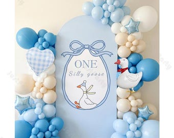102/105pcs Silly Goose Theme Balloon Garland Kit Macaron Blue Sand Latex Balloons for Baby Shower Boy 1st Birthday Party Backdrop Decor