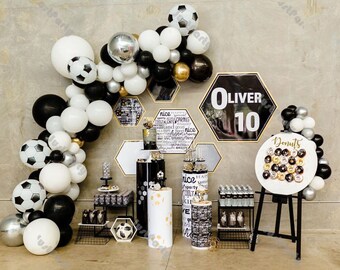 90pcs Matte White Black Football Foil Balloon Garland Arch Kit Soccer Birthday Decoration Baby Shower Decor Supplies Silver Gold Balloon Set