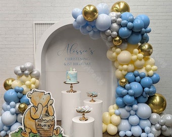 155pcs Doubled Light Blue Balloon Garland Baby Shower Decoration Kids Birthday Party Background Decor Doubled Gray Yellow Balloon Arch