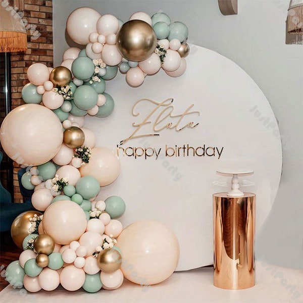 114pcs Doubled Cream Peach Nude Balloon Garland Arch DIY Wedding Decoration Dusty Green Chrome Gold Birthday Party Decor Baby Shower Decor