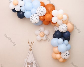 91pcs Baby Shower Balloons Garland Kit Navy Blue Orange Paw Print Balloons Arch Cream Peach 1st Birthday Gender Reveal Decorations Supplies