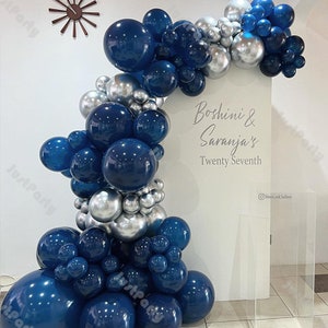 Ghirlanda di palloncini blu navy opachi da 81 pezzi, decorazione per festa di compleanno per bambini, arco di palloncini in argento cromato, sfondo decorativo per rivelazione del sesso del bambino.