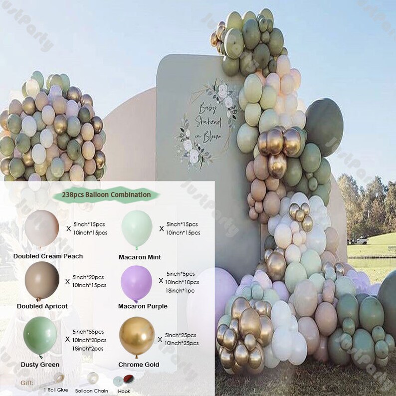 238pcs Sage Green Balloon Garland Wedding Decoration Chrome Gold Doubled Blush Nude Balloon Arch Baby Shower Decor Bachelor Party Decoration