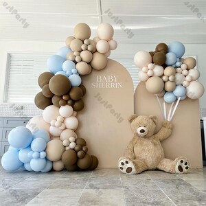 135pcs Baby Shower Balloons Garland Kit Blue Caramel Apricot Cream Peach Balloon Arch Boy or Girl Gender Reveal Baptism Decorations Supplies