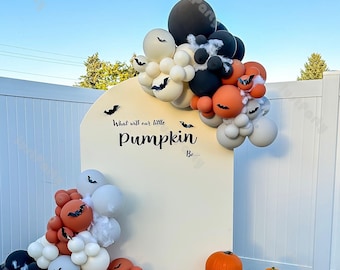 111pcs Halloween Balloon Arch Fall Baby Shower 1st Birthday Backdrop Gender Reveal Pumpkin Party Decorations DIY Halloween Supplies