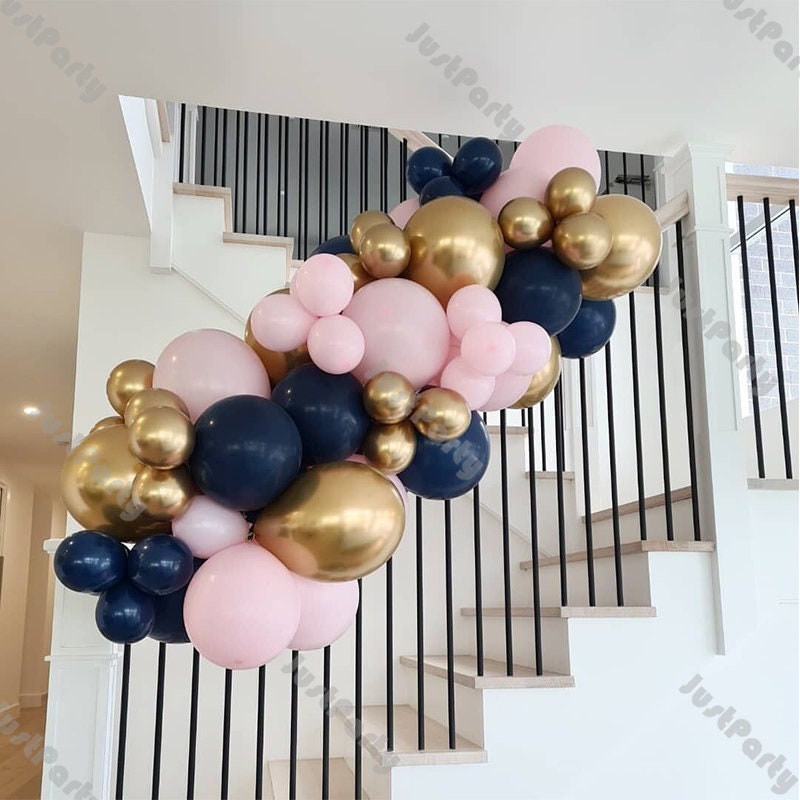 65pcs Pink Navy Blue Balloons Garland Arch Kit Gold Balloons Set