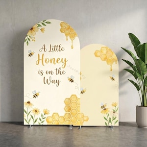 Custom Arch Stand Cover A Little Honey Is On The Way Party Sign Bee Honeycomb Baby Shower Arch Cover Sunflower Bee Party Decor